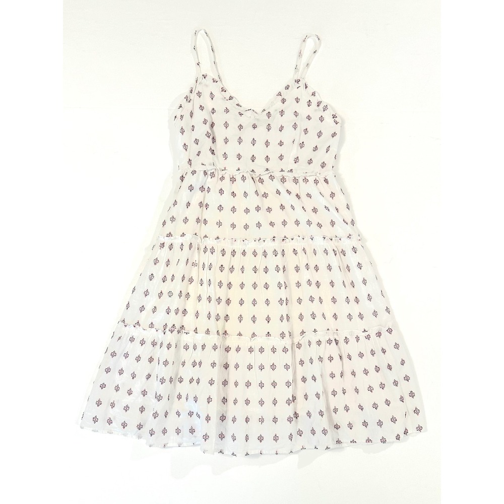Sim & Sam 100% Cotton White, Embroidered Red Blue detail Strap Mini Tiered Dress